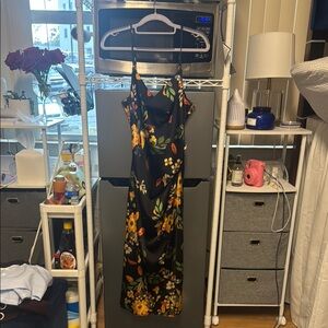 Yellow and Orange Floral Maxi Sundress Spaghetti Strap